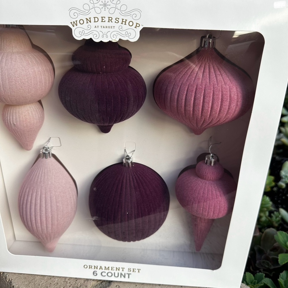 Target wondershop finial flocked ornament pink purple set of 6 pack - Picture 7 of 10